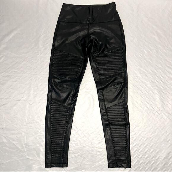 7 For All Mankind Faux Leather Moto Black Leggings S - Picture 1 of 10